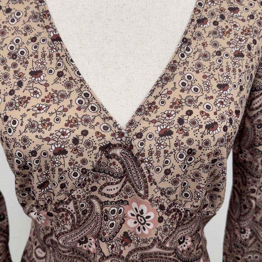 Vintage Route 66 Top Womens M Brown Paisley Empire Waist Fairy Grunge Whimsigoth - Picture 5 of 14